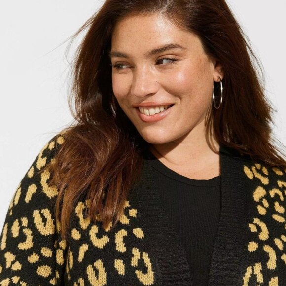 New Torrid Vegan Cashmere Duster Jacquard Lurex Sweater Cardigan Leopard 5X - Picture 3 of 6